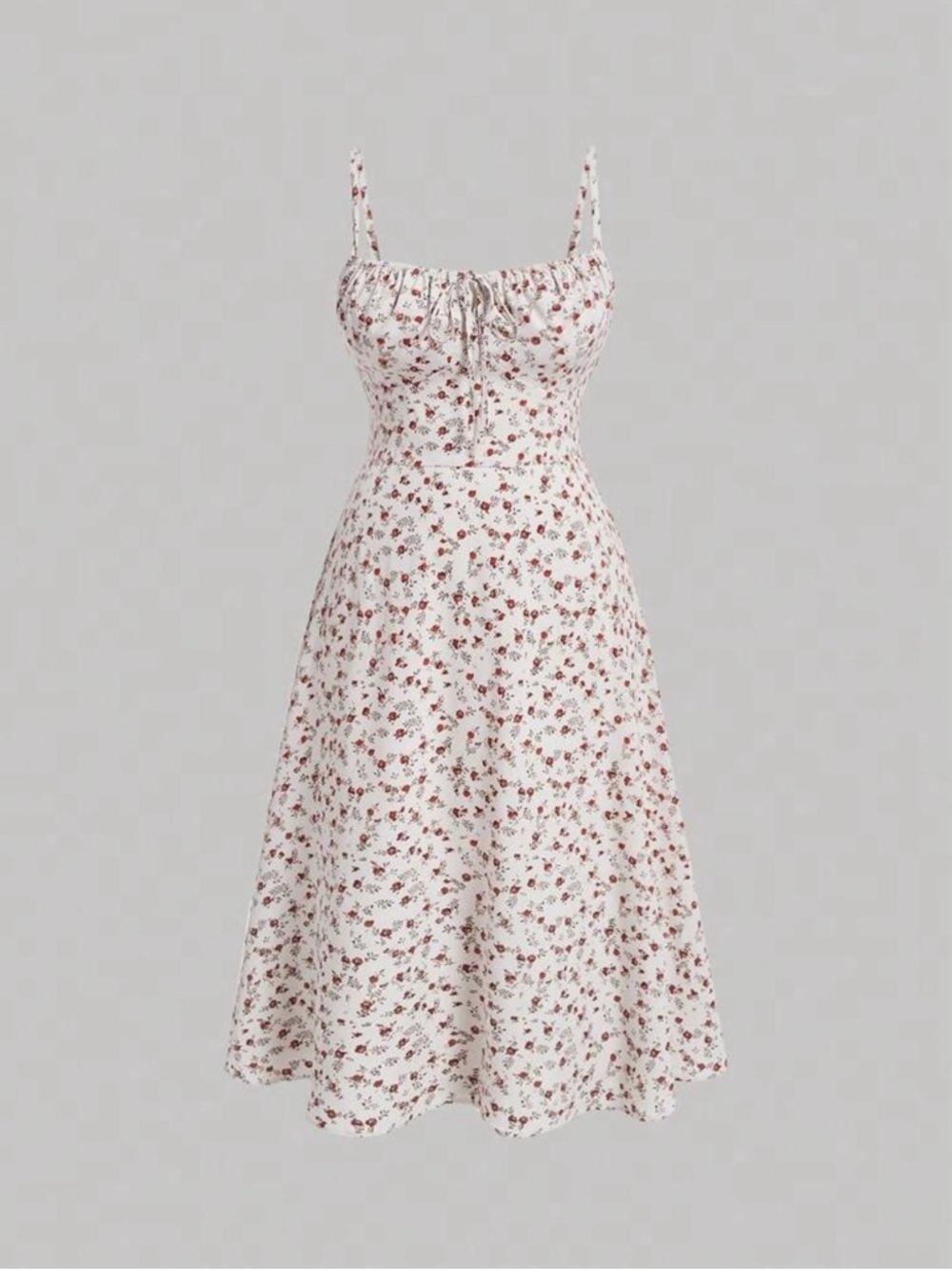 Floral Tie-Front Sundress in Cream and Brown
